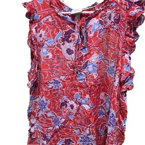 Knox Rose Red and Purple boho style Floral Blouse NWOT